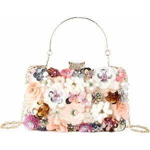 Women's Lanpet Flower Clutches Evening Shoulder Chain Strap Wristlet Pink Bag